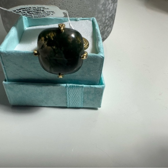 Moss Agate 14k Gold Plated 925 Sterling Silver Ring Size 7 NEW WITH TAGS - Picture 2 of 6